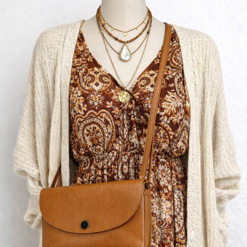 Madewell Tan Genuine Leather Crossbody Shoulder Bag Minimalist Flap - Picture 4 of 16